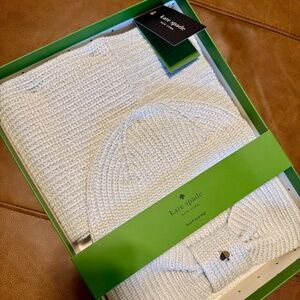 Brande New Kate Spade Sparkling French Cream White Scarf & Hat Set